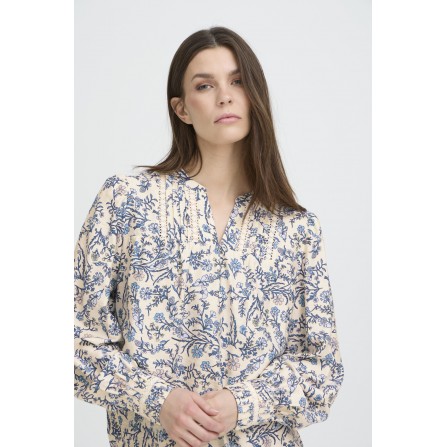 Pulz PZBRINA BLOUSE - Blå blomstret bluse 50210231 Della Robbia Blue