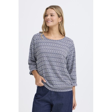 Fransa FRSLOANA TEE 1 - Blå printet t-shirt 20617521 Ethnic Lines Navy