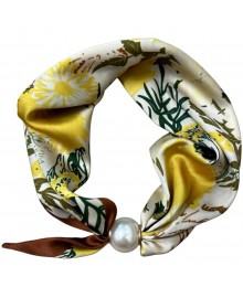 Tim&Simonsen Chloe Scarf w. Magnetic Pearl - Gul mixet tørklæde TSJ467 Yellow-Green-Brown