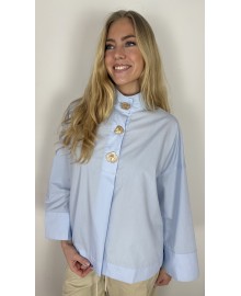 CONTINUE Klara high neck - Lyseblå skjorte med guldknapper 15088 Light Blue