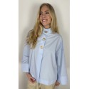 CONTINUE Klara high neck - Lyseblå skjorte med guldknapper 15088 Light Blue