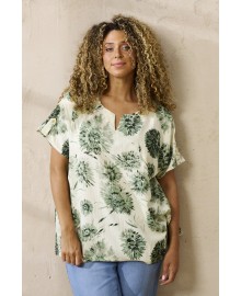 Zhenzi Zh-Frida 1308-Blouse S/S - Grøn printet bluse 201308 Cactus Green