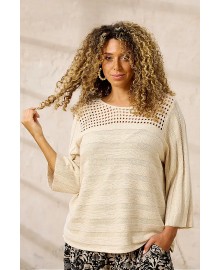 Zhenzi ZhCapri 1246-Pullover 3/4 - Sandfarvet strik 201246 Sandshell