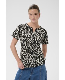 Kaffe KAbella Jersey Blouse - Sort/beige printet t-shirt 10508467 Black Deep/Chalk