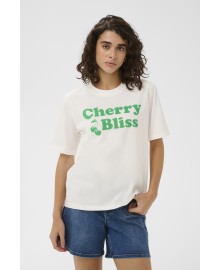 Kaffe KAcherie Blouse - T-Shirt med grøn skrift 10511354 Chalk