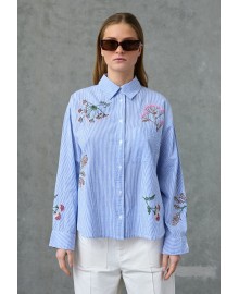 Love&Divine love1555 - Lyseblå stribet skjorte 19673 Blue Stripe/Flower