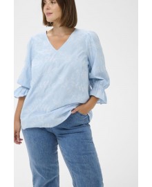 Kaffe Curve KCcarlee Blouse - Lyseblå bluse med broderie 10584031 White Blue Embroidery Stripe