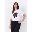 Wasabi WA-HELENE 1 T-SHIRT - Hvid t-shirt med brun blomst W20589 White