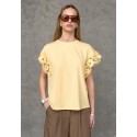 Love&Divine Love1517 T-shirts - Gul t-shirt med blonde ærme 19723 Straw