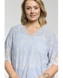 GOZZIP GLillian Blouse - Stribet bluse med broderie G263004 Blå/Offwhite Stripe
