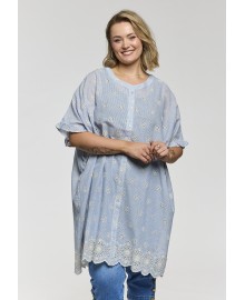 Gozzip GCharlotte Oversize Shirt Tunika - Stribet tunika med broderie G263005 Blå/Offwhite Stripe