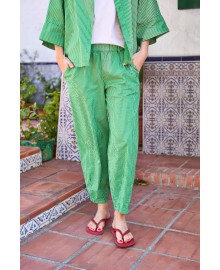 Black Colour BCALLY BARREL PANT - Grøn stribet buks 41144 Green