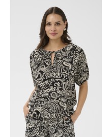 Kaffe KAbella Blouse - Sort/hvid printet bluse 10511522 Black Chalk Paisley - Black