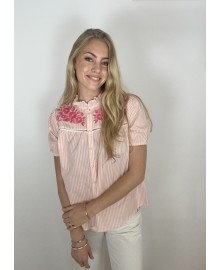 CONTINUE Camilla Stripe Multi shirt - Lyserød stribet skjorte 15263 Peach with pink emb