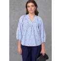Love&Divine love1597-1 Blouse - Ternet bluse med kirsebær 20078 Blue Check/Cherry