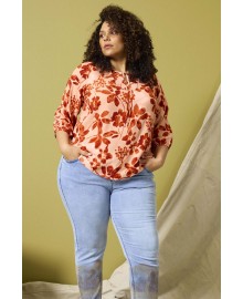 Zhenzi Zh-Kiari 1461-Blouse 3/4 - Rød printet bluse 201461 Fig