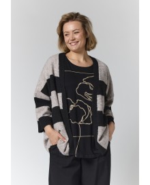 Gozzip GMAris Knit Cardigan With Stripes - Cardigan G265060 Black/Sand Stripe