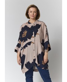 Gozzip GSilje Oversized Cardigan - Printet cardigan/tunika G265094 Sand With Big Black Flowers
