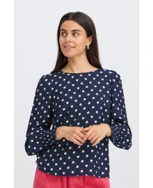 Fransa FRADARA BL 3 - Blå bluse med hvide prikker 20617327 Salute Dotty
