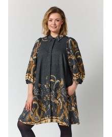 Gozzip GWilma Dress - Grå printet kjole G266020 Black board fabric with brown pattern