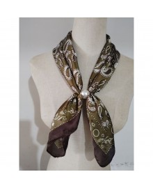 Tim&Simonsen Aliki Scarf w. Magnetic Pearl - Army/brun printet tørklæde TSJ100 Multi 2
