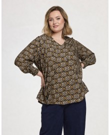 Gozzip GAnnah Blouse - Sort bluse med print G266061 Black with brown and sand pattern