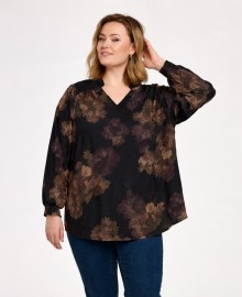 Gozzip GSilke Blouse - Sort bluse med blomster print G266064 Black with big flowers