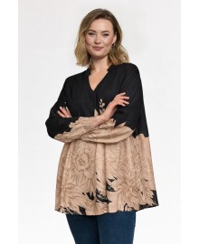 Gozzip GSilke Blouse - Sort bluse med beige print G266065 Black with sand board